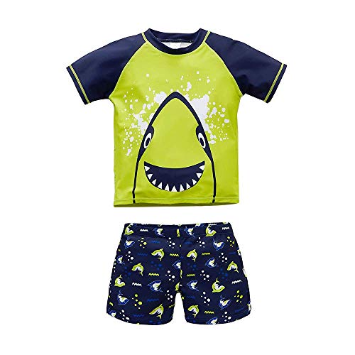Baby Toddler Boys Swimsuit Bathing Suit Two Piece Swimwear Kid Cute Rashguard Sun Protection Shark Yellow 12M