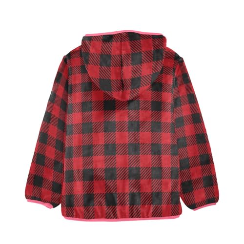 GuoChe Plaid Black Red Girls Sherpa Jacket With Hood2