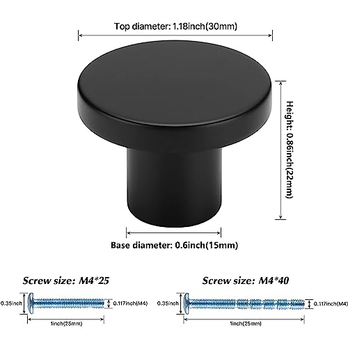 LONTAN 20 Pack Black Kitchen Knobs Black Cupboard Knobs Round Cabinet Drawer Hardware Aluminum Alloy for Wardrobes Furniture - Image 2