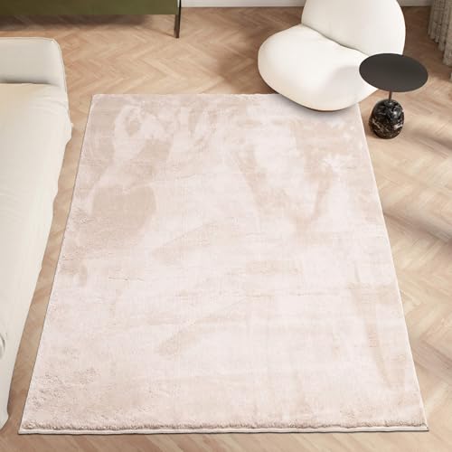 Montella Area Rugs - Soft Plush High-Pile, Anti-Slip Backing, Modern Monochrome Design - Machine Washable, Non-Shedding Fluffy Rug for Living Room, Bedroom, Kitchen - (Cream, 120x170)