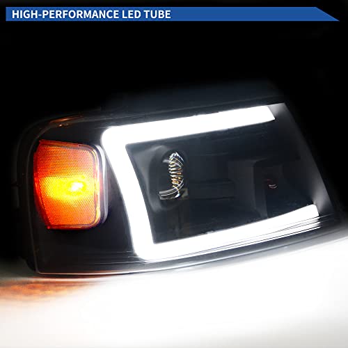 Image of OEDRO LED DRL Headlight Assembly for 2004-2008 Ford F150 Headlamp Replacement w /Daytime Running Light Black Housing Amber Reflector Clear Lens Pair Set