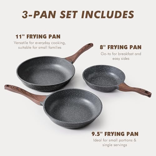 SENSARTE Nonstick Frying Pan Skillets, Swiss Granite Coating Omelette Pans, Healthy Cookware Chef's Pan, Free of Intentionally Added PFOA (8+9.5+11 Inch) - Thumbnail 3