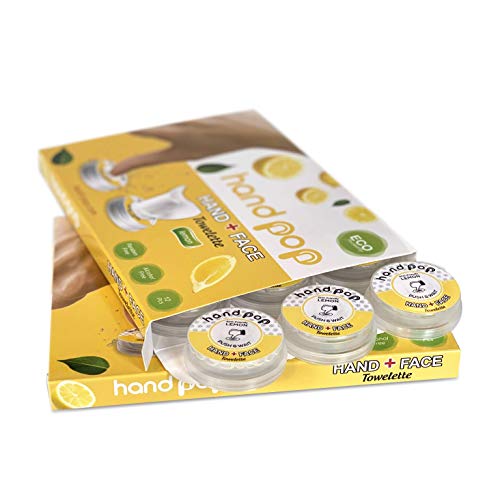 Hand Pop Lemon Scent, 24 Single Use Wet Wipes Towelette, Alcohol Free , Super Convenient Application, Hand Wipes Travel Size. #TOP1