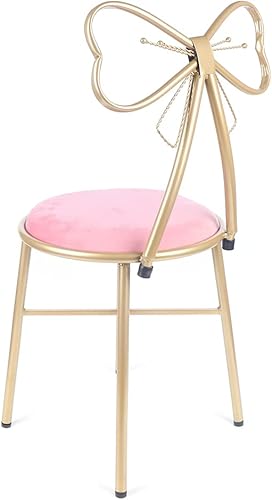 Miniatura 7 de DYRABREST Sillas de tocador de maquillaje, taburete para dormitorio con respaldo de nudo de lazo y cojín de terciopelo, silla de princesa rosa con