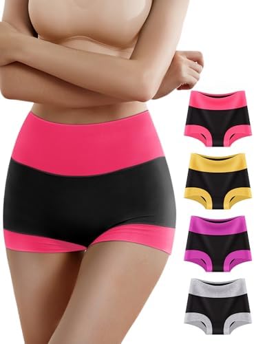 MEIYATING Boy Shorts Underwear for Women High Waisted Cotton Panties 4 Pack