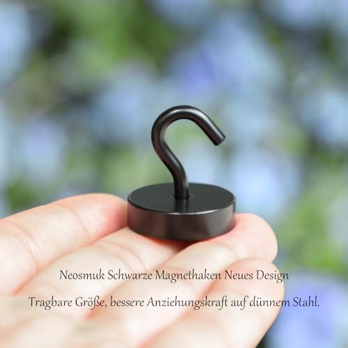 Neosmuk Magnethaken Schwarz,30kg Magnet Haken Extra Stark für Spind Organizer,Neodym Magnete,Haken Magnetisch Sehr Stark für Werkstatteinrichtung,Heckzelt,Grill,Kleiderhaken