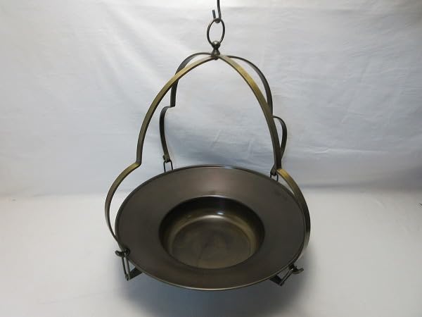 TS20606】銅製 花器 釣花 吊り下げ 月形 満月型 鎖付き 池坊/IKENOBOU