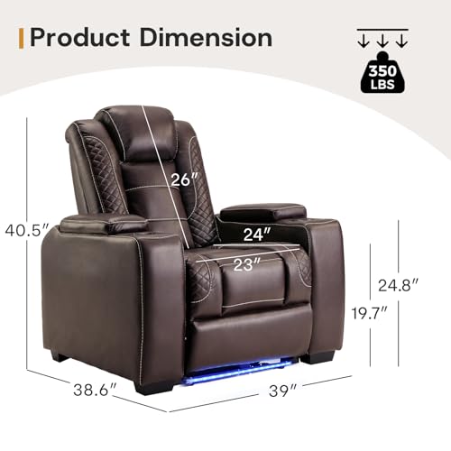 Image of ANJ Power Recliner Chairs Set of 5 for Adults, PU Leather Home Theater Seating with Adjustable Powered Headrest,LED,Storage,USB,Cup Holders,Brown