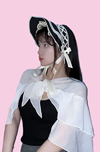 Sun Hat Mob Cap Victorian Pioneer Prairie Bonnet Colonial Headwear Shawl Wrap Stole Costume(Type2-Black) #TOP3