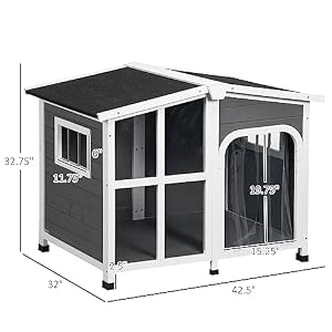 PawHut Cabin-Style Wooden Dog House for Large Dogs Outside with Openable Roof & Giant Window, Big Dog House Outdoor & Indoor, Asphalt Roof, Gray PawHut Cabin-Style Wooden Dog House for Large Dogs Outside with Openable Roof & Giant Window, Big Dog House Outdoor & Indoor, Asphalt Roof, Gray