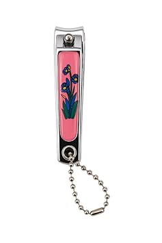 Floral Design Nail Clipper Set with Chain, Pink and Silver, Stainless Steel, Multi-Tool Manicure Kit
