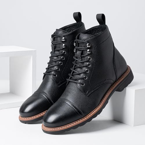 Image of Jousen Leather Boots for Men Dress Retro Classic Design Mens Boots Cap Toe Boot Black Rubber Sole