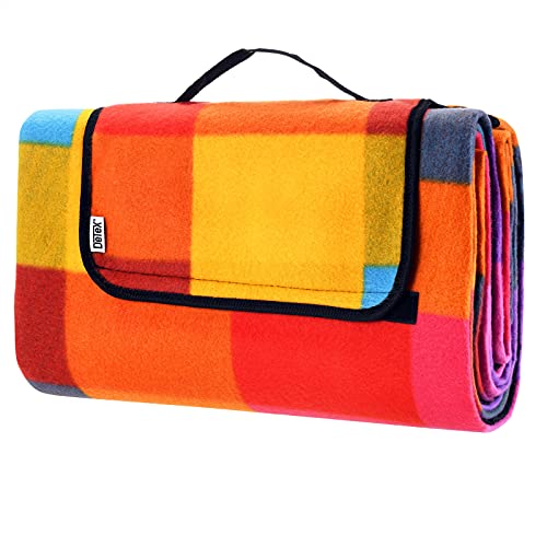 DETEX® Picknickdecke Campingdecke XXL 200x200 cm Wasserdicht Wärmeisoliert Waschbar Fleece Faltbar für 4-6 Personen Garten Stranddecke Pixel