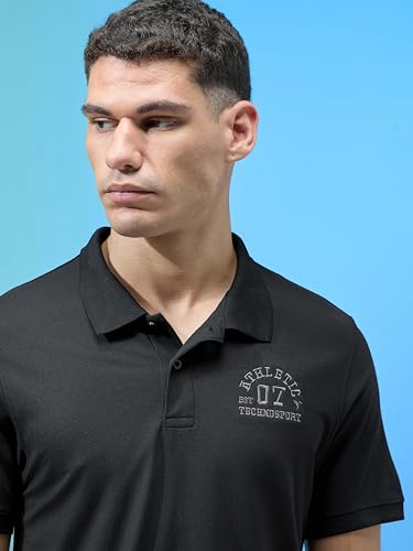 Image of TECHNOSPORT Men's Slim Fit Solid Half Sleeve Polo T-Shirt for Gym, Sports & Running