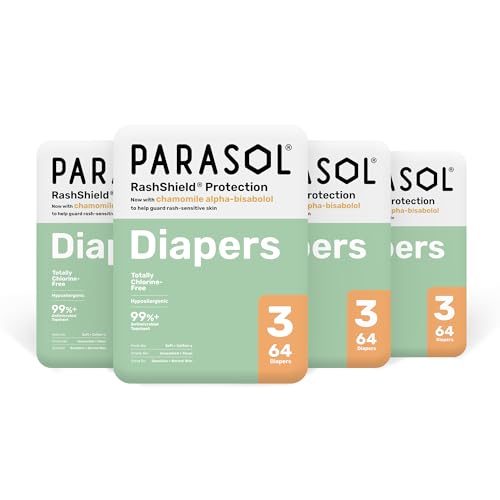 Image of Parasol Clear+Dry Disposable Diapers, RashShield Protection and Leak-Control Fit, Hypoallergenic Diapers, Size 3 (16-28 lbs), 256 Count