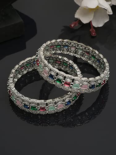 Silver Plated Stone Studded Bangles Set