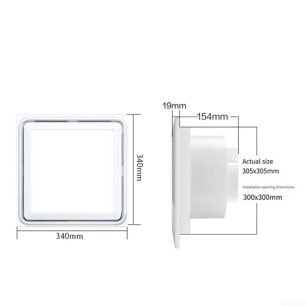Extractor para baño silencioso con luz LED integrada, funcionamiento ultrasilencioso a 0,9 sones, potente eliminación de vapor y humedad para baños (30 cm)