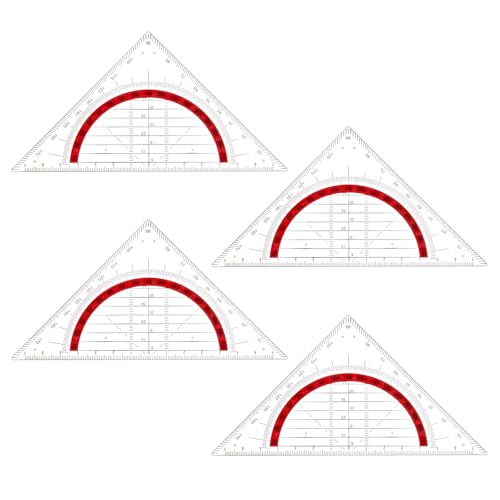 Vicloon Équerre Géométrique, 4Pcs Equerre Ecole Rapporteur, 15.5 cm Triangle De Géométrie Transparent, 2 en 1 Règle de Rapporteur kit en Plastique pour...