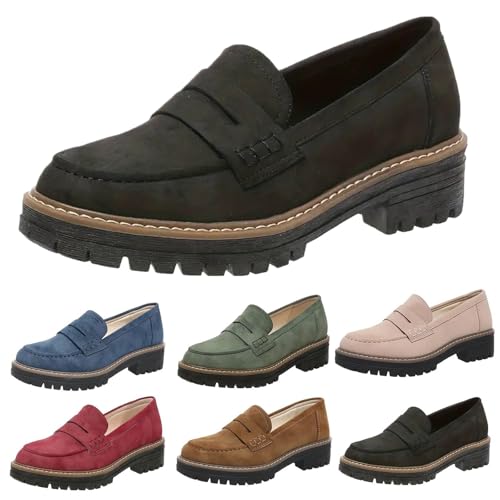 Womens Loafers Comfortable Dressy 2025 Wide Toe Lightweight Casual Orthoture-Orthopedic Loafers Shoes for Women Slip On-Suede Chunky Dress Loafer Flats Fashion Business Work Walking Shoes Black