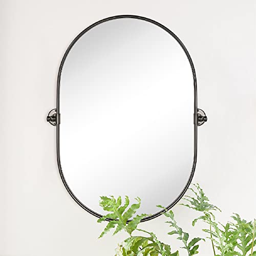 Image of TEHOME Oval Oil Rubbed Bronze Pivot Bathroom Mirror Pill Shaped Tilting Bathroom Vanity Mirror Metal Framed Adjustable Mirror, Overall 23.84 x 30 inches (Mirrror 20 x 30 inches)