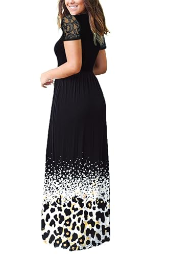 Image of AUSELILY Maxi Dresses for Women Summer Lace Short Sleeve V Neck Wrap Dress | Lace Short Sleeve, Two Pockets, V-Neck Wrap Waist Long Dress