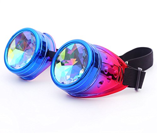 Focussexy Óculos de rave Steampunk caleidoscópio com lentes de vidro cristal, Blue Purple, One Size
