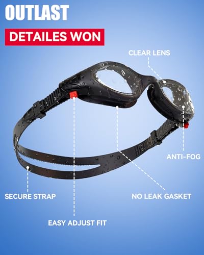Aegend Swim Goggles, No-Leaking Anti-Fog Swimming Goggles for Adult Men Women (Clear Black) — view 4