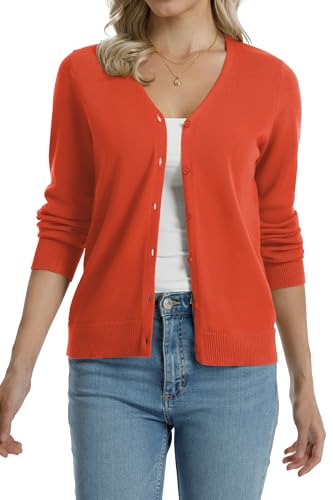 Image of QUALFORT Women's 100% Cotton Lightweight Cardigans Long Sleeve Knitted Button Down Sweater