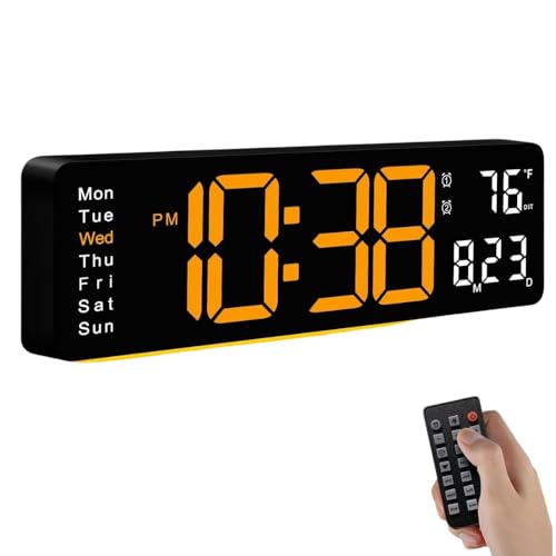 Image of 15-Inch Digital Wall Clock with Large LED Display - Remote Control, Auto-Dimming, Night Light, Date, Day, Temperature, DST Function - Ideal for Living Room, Bedroom (16 Inch Orange)