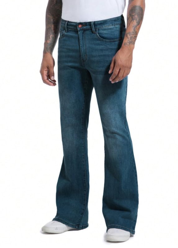 Image of Ben Martin Men's Bootcut Bell Bottom Jeans || Flared Denim Jean for Men || Stretchable Mid Rise Cotton Pants || Retro Style Casual Wear Bootcut' Denim' Jeans;