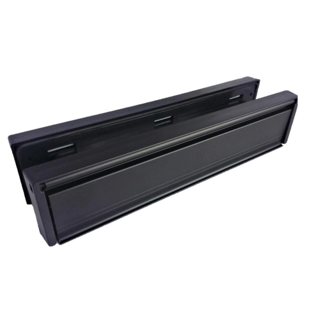 Boîte aux lettres noire de 30,5 cm avec brosses anti-courants d'air, boîte aux lettres en UPVC noir mat avec manche télescopique avec porte de 40 à 80 mm d'épaisseur