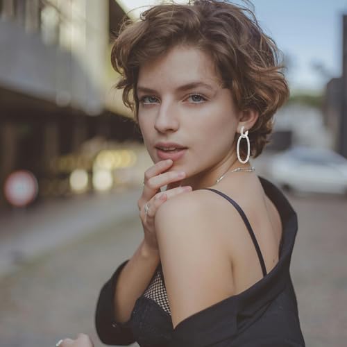 Hapour 925 Sterling Silver Hoop Earrings for Women Dangle Earrings Small Boho Earrings Rope Design for Sensitive Ears, Double Oval Huggie Hoop Earrings Gifts for Her Mother's Day Birthday2