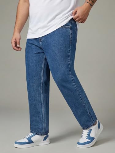 Image of Urbano Plus Men's Relaxed Fit Washed Denim Jeans Non-Stretchable