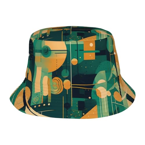 Unisex Cute Bucket Hat Summer Travel Fisherman Cap Green and Beige Drawing Beach Travel Sun Hat Outdoor Cap