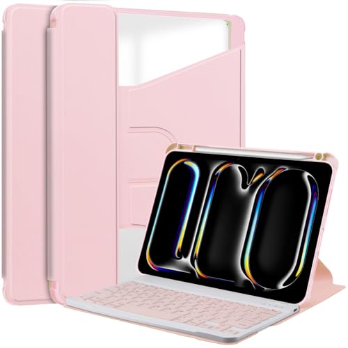 Funda iPad Pro 11 M4 teclado rosa Bluetooth de piel con tapa