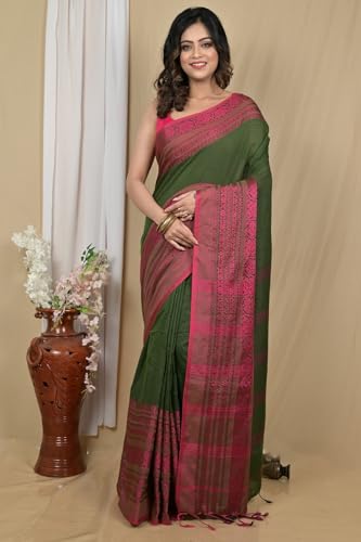 Image of eC ESHA'S COLLECTION Women's Cotton Blend Begumpuri Handloom Saree With Unstitched Running Blouse Piece