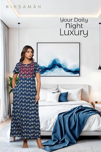 Image of NIHSAMAH Cotton Nighty for Women - Printed Stylish Night Gown, Comfortable Sleepwear Long Nightwear, Maxi