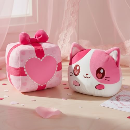 Image of TeeTurtle Reversible Cat Valentine's Day 4 Inch Flip Plush