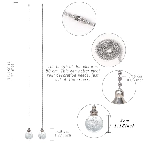Image of 2pcs Clear Crystal Ceiling Fan Pull Chain Crystal Bubble Ball 30mm Dazzling Pull Chain Extension with Connector for Ceiling Light Fan