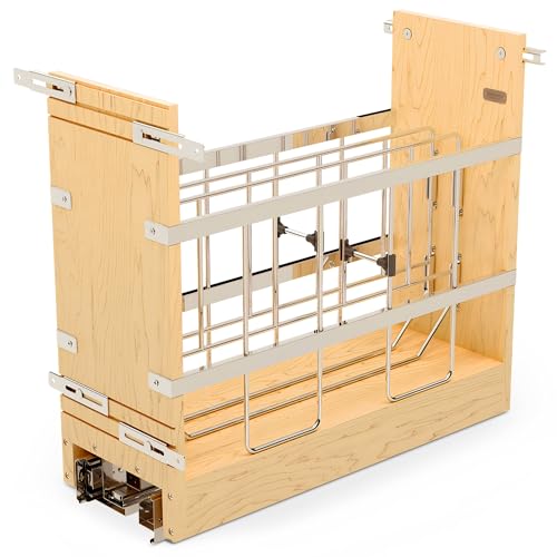 Rev-A-Shelf 8" Wooden Pullout Shelf Bakeware Organizer for Base Kitchen Cabinets with Soft Close and 100 Pound Ball-Bearings, 447-BCBBSC-8C