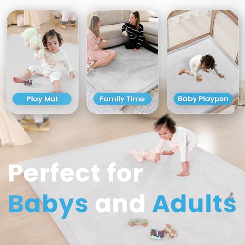 Image of 1.3 inch Thick Baby Play Mat for Floor, 28x72 Foam Tummy Time Mat, Padded Support Soft Plush Bedside Rugs for Infant Kids Toddler Crawling Kick Activity (Light Grey)