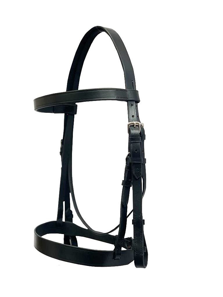Equestrian Leather Hunter Bridle 1 Inch Noseband With Free Leather Reins (FULL, BLACK)