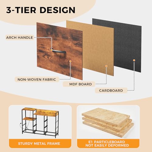 Image of NEWBULIG Media Console Dresser TV Stand for 45 inch with 8 Fabric Drawers & Open Shelves, Wooden Top Entertainment Center with LED Lights & Charging Station for Bedroom, Rustic Brown