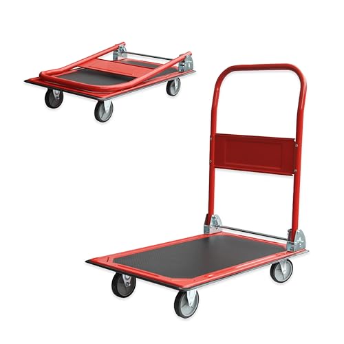 KOMBO Carro con ruedas portatodo plegable con plataforma de acero y protector de esquinas de PVC – Carga 150 kg, ruedas giratorias, asa abatible, ideal para transporte de mercancías y almacén