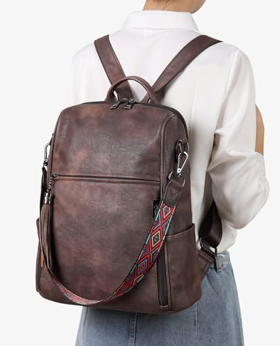 Image of FADEON Leather Backpack Purse for Women Designer Travel Backpack Purses PU Fashion Ladies Shoulder Bag with Tassel