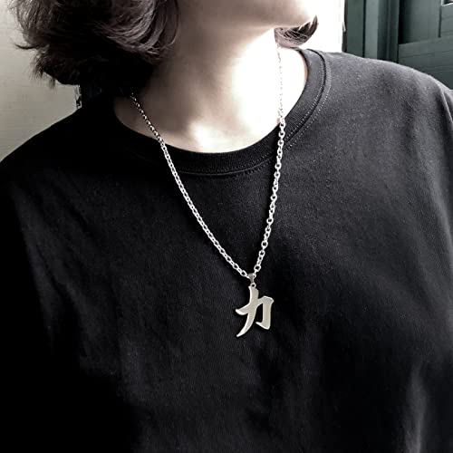 Strength Kanji Necklace Black Japanese Pendant for Women Men Stainless Steel Symbol Jewelry Chain Good Luck Charm Necklaces3