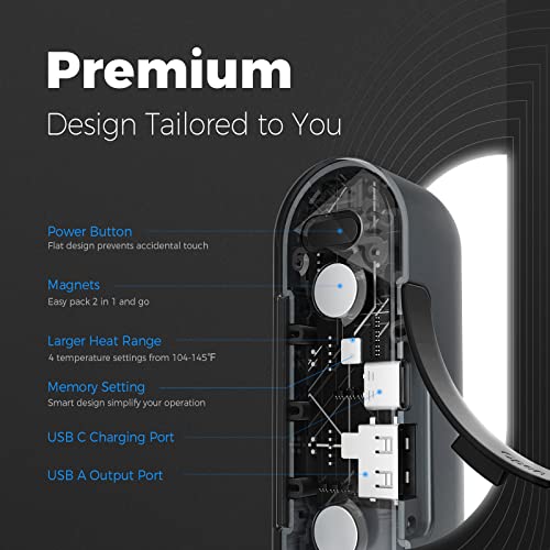 Ocoopa Hand Warmers Rechargeable 2 Pack, Magnetic Electric Handwarmer, 16 Hrs Warmth 4 Levels Heat Up To 145℉, Usb-C Portable Charger 10000Mah, Raynauds, Golf, Tech Gifts For Men, Union Ut2S(Magtwins) #TOP4