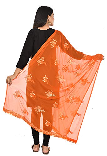 Image of YOUTHQUAKE Heavy Embroidered Work Chiffon Dupatta for Womens & Girls With Fancy Lace