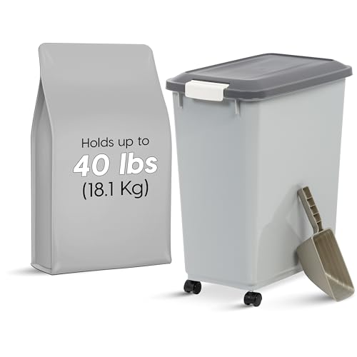 IRIS USA Dog Food Storage Container with Wheels, Airtight Lid, 2-Cup Scoop, Up to 40 Pounds Pet Food Storage, Built in Scoop Storage in Lid, Versatile Pet Food Bin, Portable, BPA Free, Gray/Dark Gray - Image 3