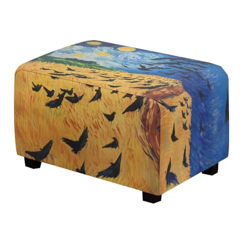 Bivxisrvo Yellow Field Ottoman Covers Rectangle Stretch Footstools Covers Soft Comfy Foot Stool Slipcover Removable Washable Chair Protector for Home, Restaurant, Banquet